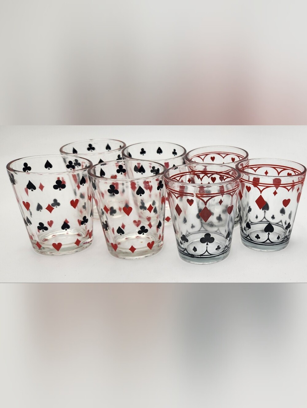 7x "MUSTARD" Vintage Glass Tumblers - Red & Black